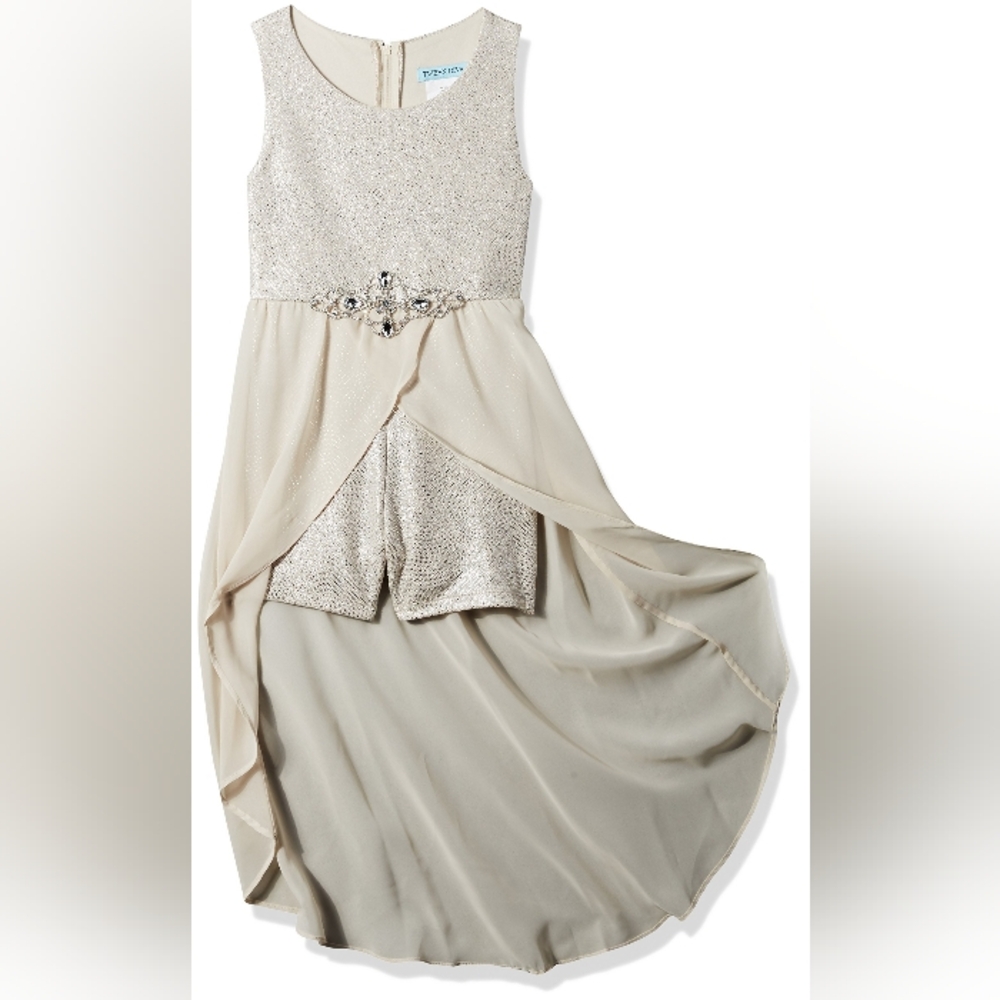 Tween Diva Elegant Sleeveless Romper Dress w/ Diamond Embellished Waist 12